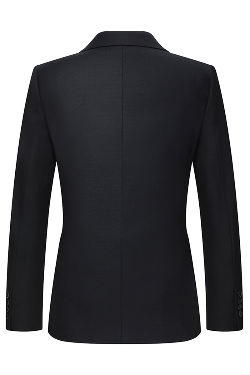 Laden Sie das Bild in den Galerie-Viewer, Einreihiges gekerbtes Revers Schwarze 3-teilige Herrenanzüge