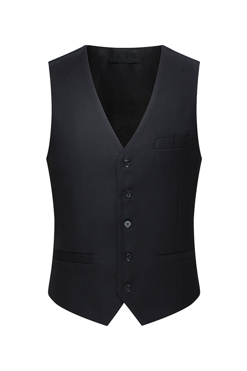 Laden Sie das Bild in den Galerie-Viewer, Einreihiges gekerbtes Revers Schwarze 3-teilige Herrenanzüge