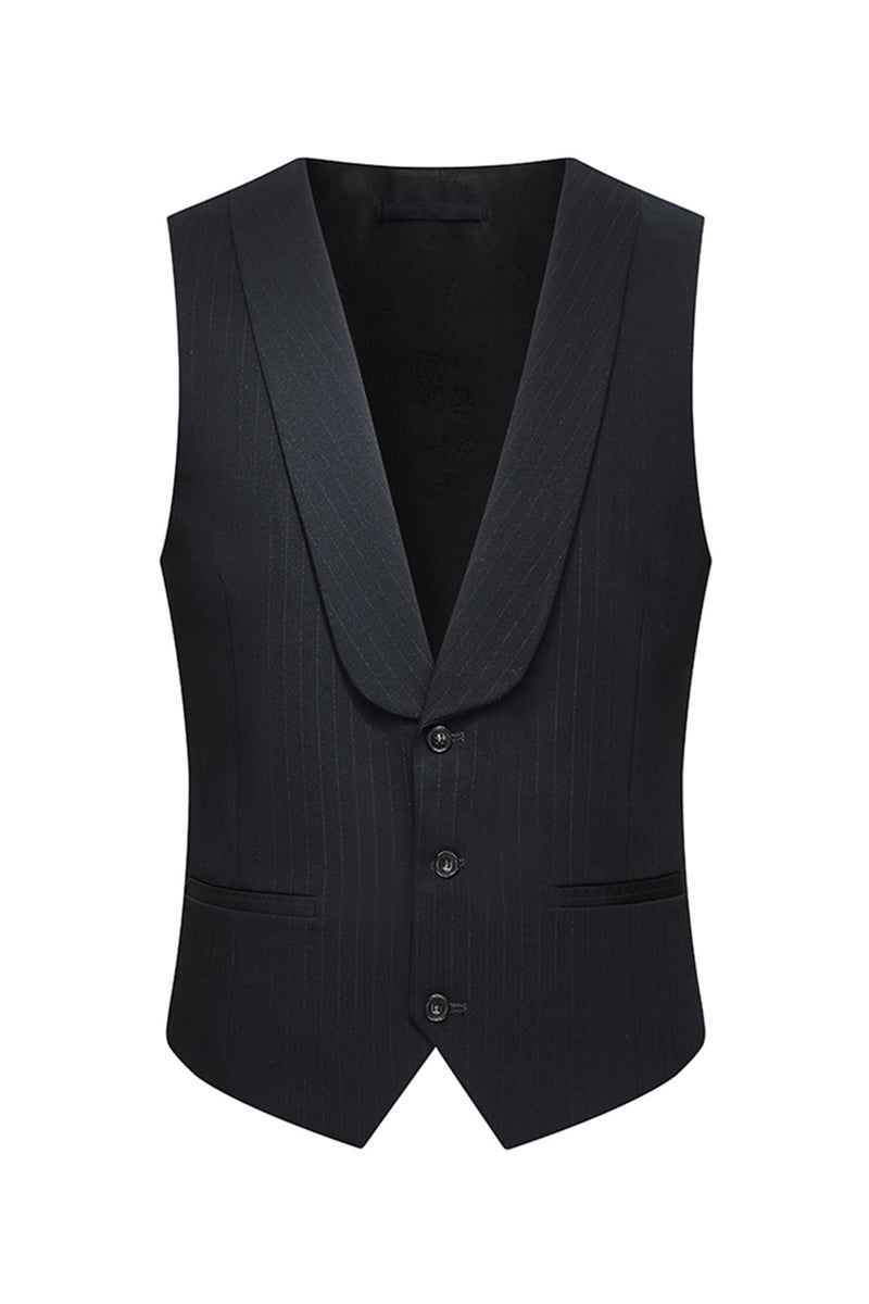 Laden Sie das Bild in den Galerie-Viewer, Peak Revers 3 Stück Ein-Knopf Slim Fit Schwarze Herren Hochzeitsanzüge