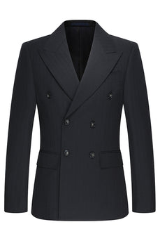 Schwarze 3-teilige Zweireihige Herren-Business-Anzüge mit Spitzrevers