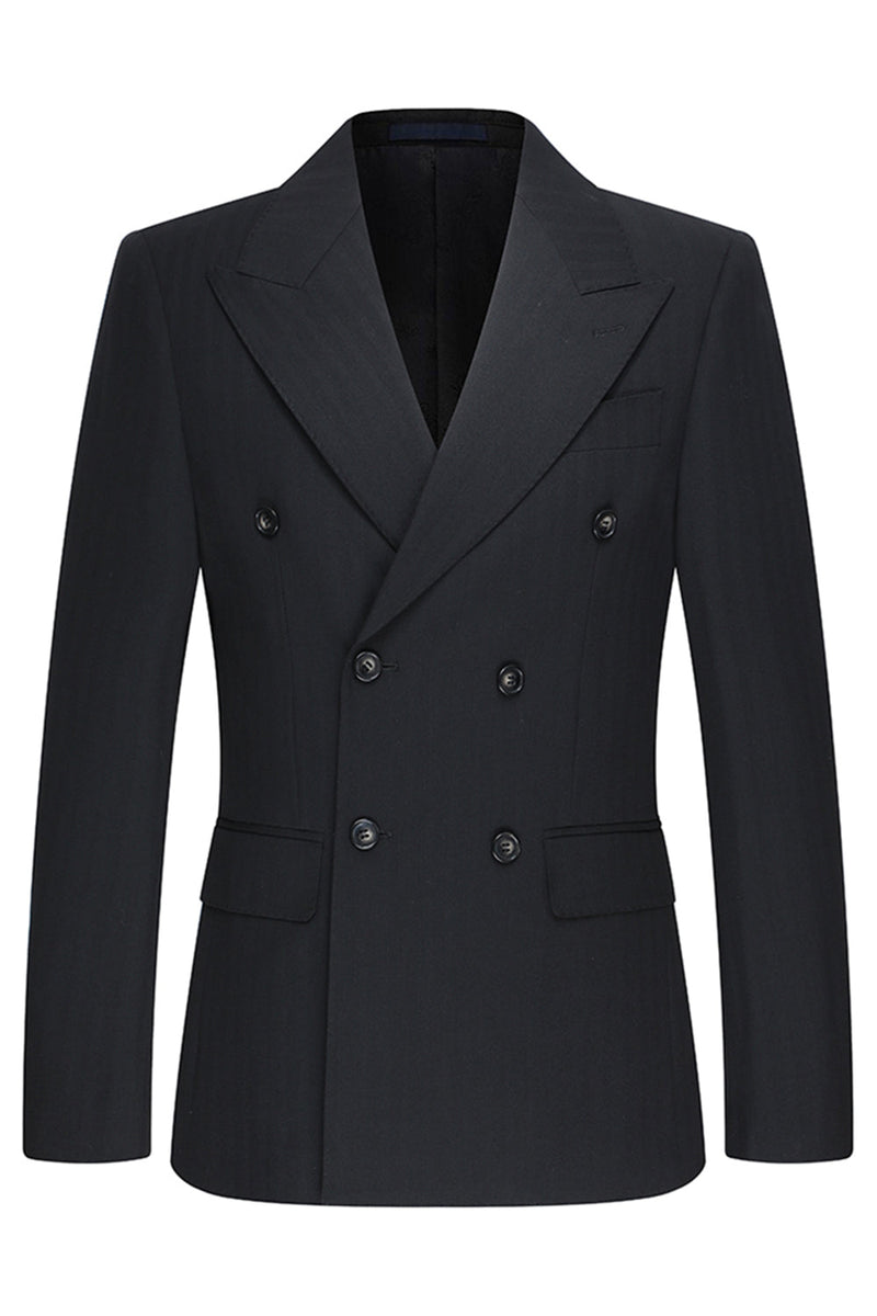 Laden Sie das Bild in den Galerie-Viewer, Schwarze 3-teilige Zweireihige Herren-Business-Anzüge mit Spitzrevers