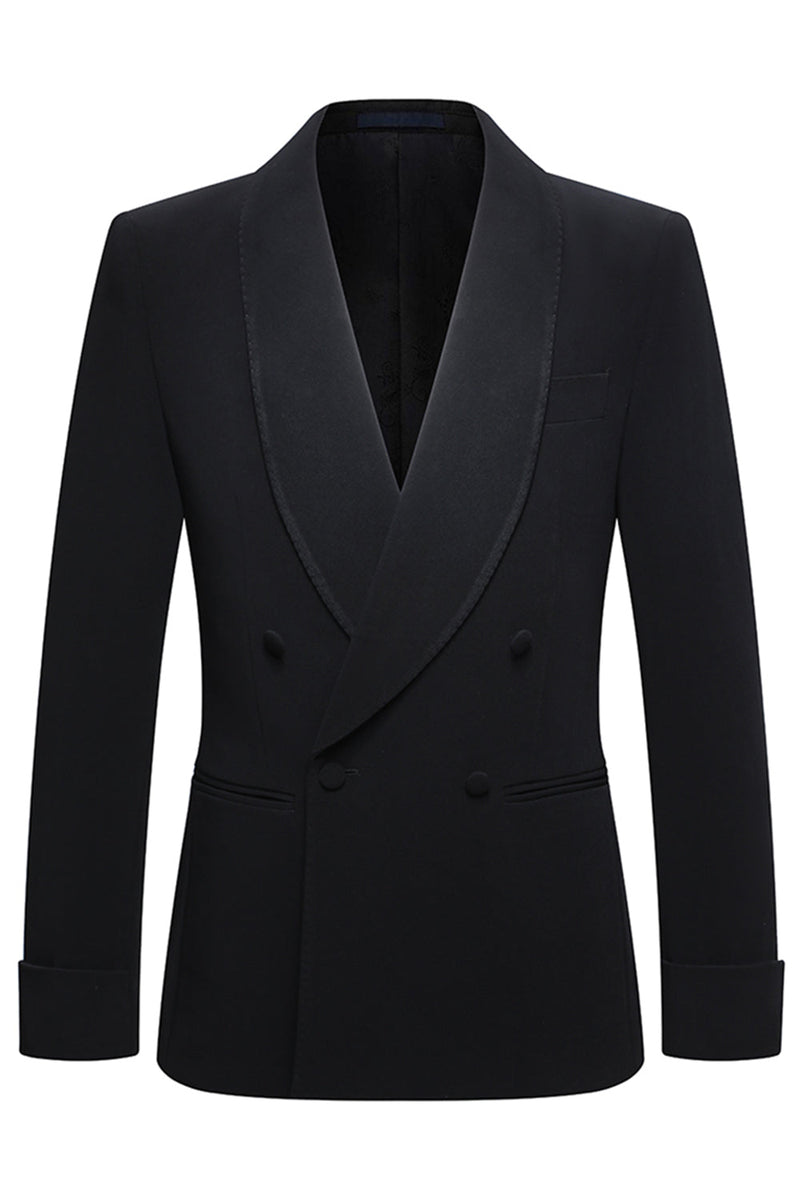 Laden Sie das Bild in den Galerie-Viewer, Zweireihige Schwarze Schal Revers 2-teilige Herrenanzüge