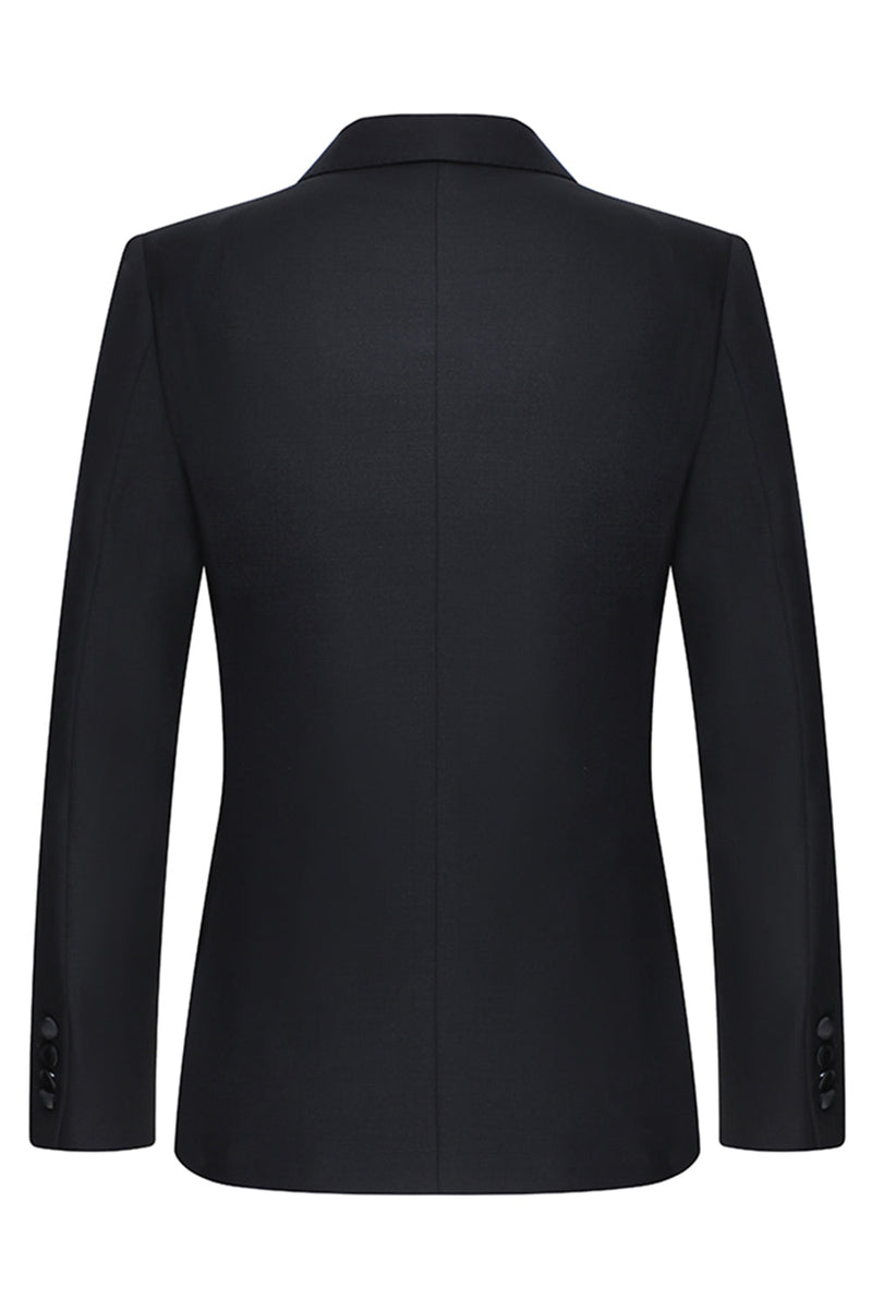 Laden Sie das Bild in den Galerie-Viewer, Schwarze 3-teilige Peak Revers Slim Fit Herren Hochzeitsanzüge