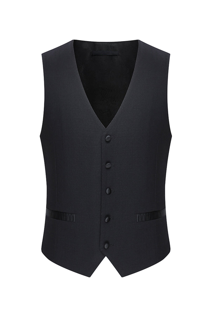 Laden Sie das Bild in den Galerie-Viewer, Schwarze 3-teilige Peak Revers Slim Fit Herren Hochzeitsanzüge