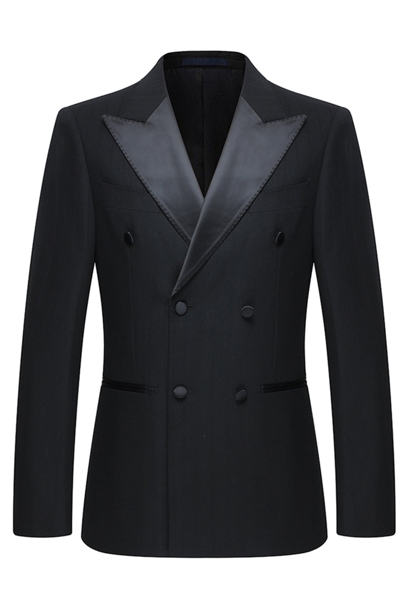 Laden Sie das Bild in den Galerie-Viewer, 2 Stück Zweireihige Schwarze Herren Partyanzüge mit Spitzrevers