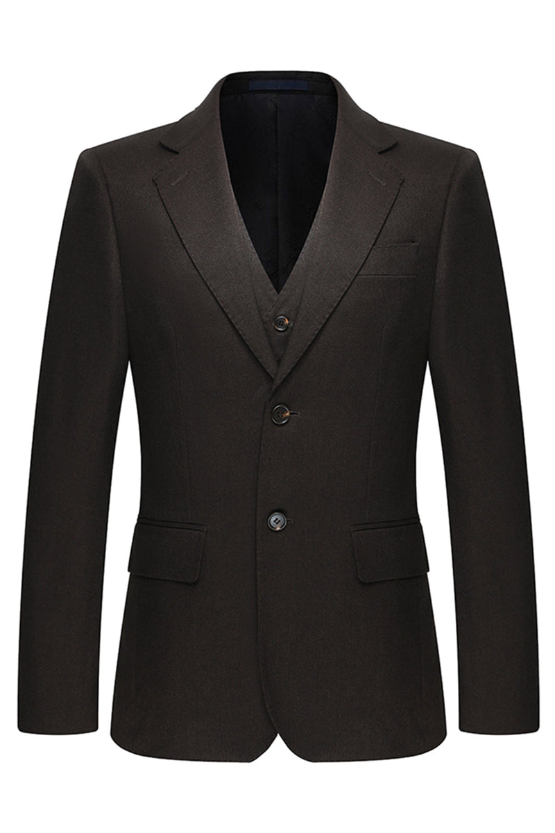 Laden Sie das Bild in den Galerie-Viewer, Kaffee 3-teilige Einreihige Herren Business-Anzüge mit gekerbtem Revers