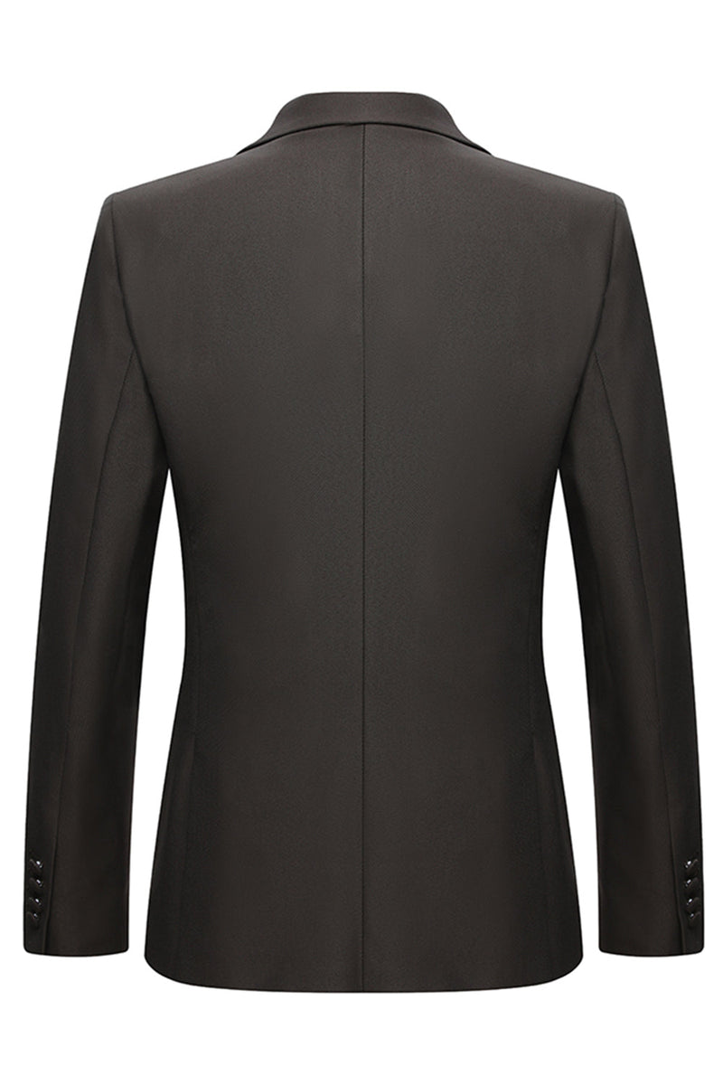 Laden Sie das Bild in den Galerie-Viewer, 3-teilige Herrenanzüge mit gekerbtem Revers und einem Knopf Kaffee