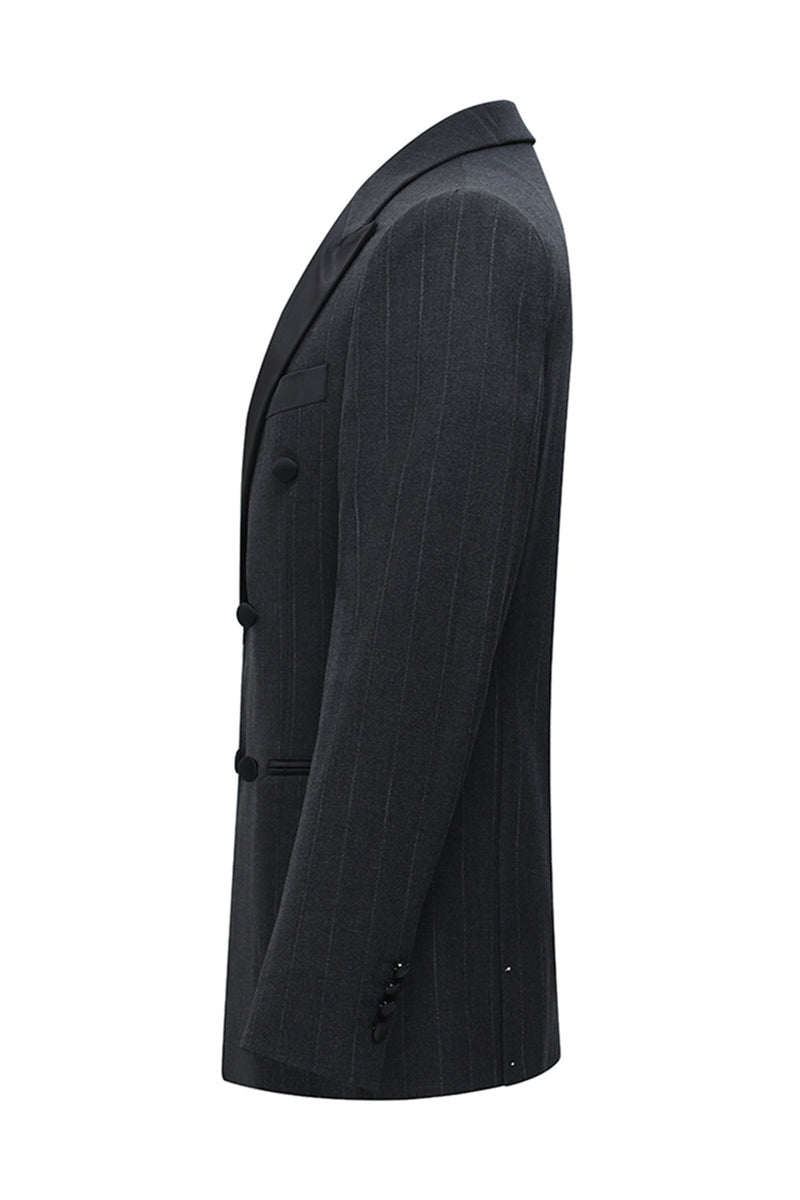 Laden Sie das Bild in den Galerie-Viewer, Dunkelgraue 2-teilige Zweireihige Gestreifte Herrenanzüge mit Spitzrevers