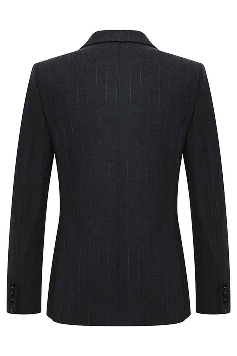 Laden Sie das Bild in den Galerie-Viewer, Dunkelgraue 2-teilige Zweireihige Gestreifte Herrenanzüge mit Spitzrevers