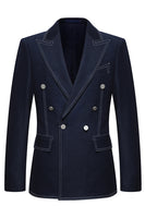 Laden Sie das Bild in den Galerie-Viewer, Dunkelblauer Zweireihiger 2-teiliger Herrenanzug mit Spitzrevers