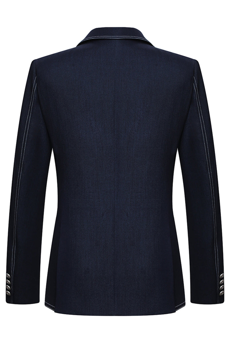 Laden Sie das Bild in den Galerie-Viewer, Dunkelblauer Zweireihiger 2-teiliger Herrenanzug mit Spitzrevers