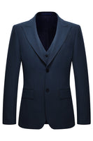 Laden Sie das Bild in den Galerie-Viewer, 3-teilige Einreihige Slim Fit Peak Revers Herren Marineblaue Anzüge