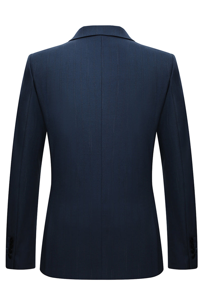 Laden Sie das Bild in den Galerie-Viewer, 3-teilige Einreihige Slim Fit Peak Revers Herren Marineblaue Anzüge