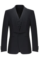 Laden Sie das Bild in den Galerie-Viewer, Schwarze Ein-Knopf Schal Revers 3-teilige Herrenanzüge