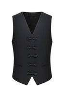 Laden Sie das Bild in den Galerie-Viewer, Schwarze Ein-Knopf Schal Revers 3-teilige Herrenanzüge
