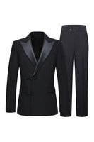 Laden Sie das Bild in den Galerie-Viewer, Slim Fit Peak Revers 2-teilige Schwarze Herrenanzüge