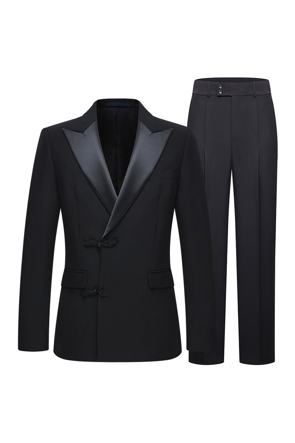 Slim Fit Peak Revers 2-teilige Schwarze Herrenanzüge