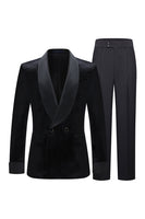 Laden Sie das Bild in den Galerie-Viewer, Schwarze Schal Revers 2 Stück Herrenanzüge aus Samt