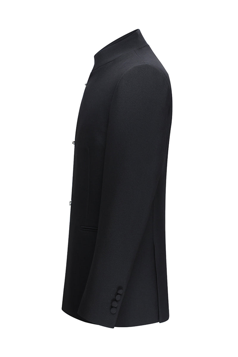 Laden Sie das Bild in den Galerie-Viewer, Schwarzer Slim Fit Herren 2-teiliger Anzug mit Stehkragen