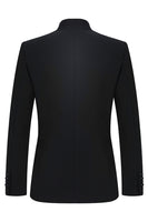 Laden Sie das Bild in den Galerie-Viewer, 2-teiliger Einreihiger Schwarzer Slim-Fit Herrenanzug mit Stehkragen