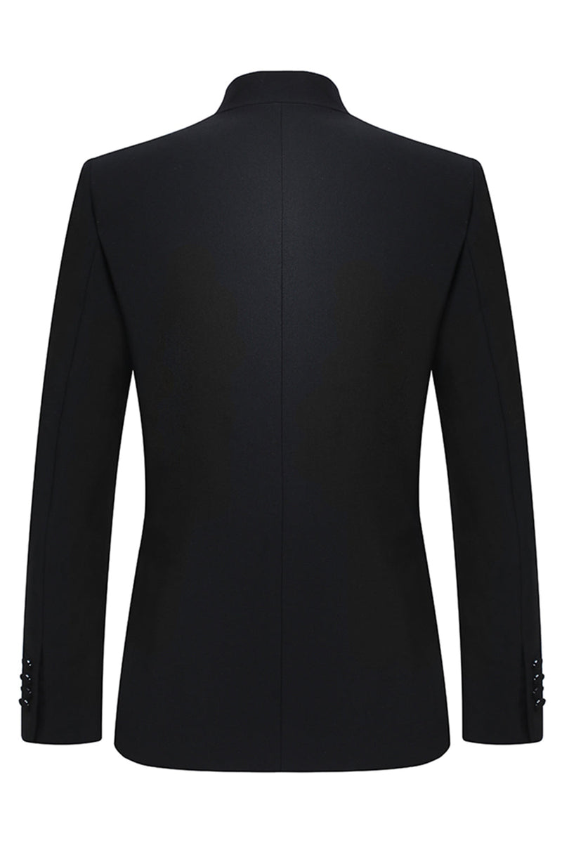 Laden Sie das Bild in den Galerie-Viewer, 2-teiliger Einreihiger Schwarzer Slim-Fit Herrenanzug mit Stehkragen