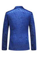 Laden Sie das Bild in den Galerie-Viewer, Peak Revers Jacquard 2-teilige Blaue Zweireihige Herrenanzüge