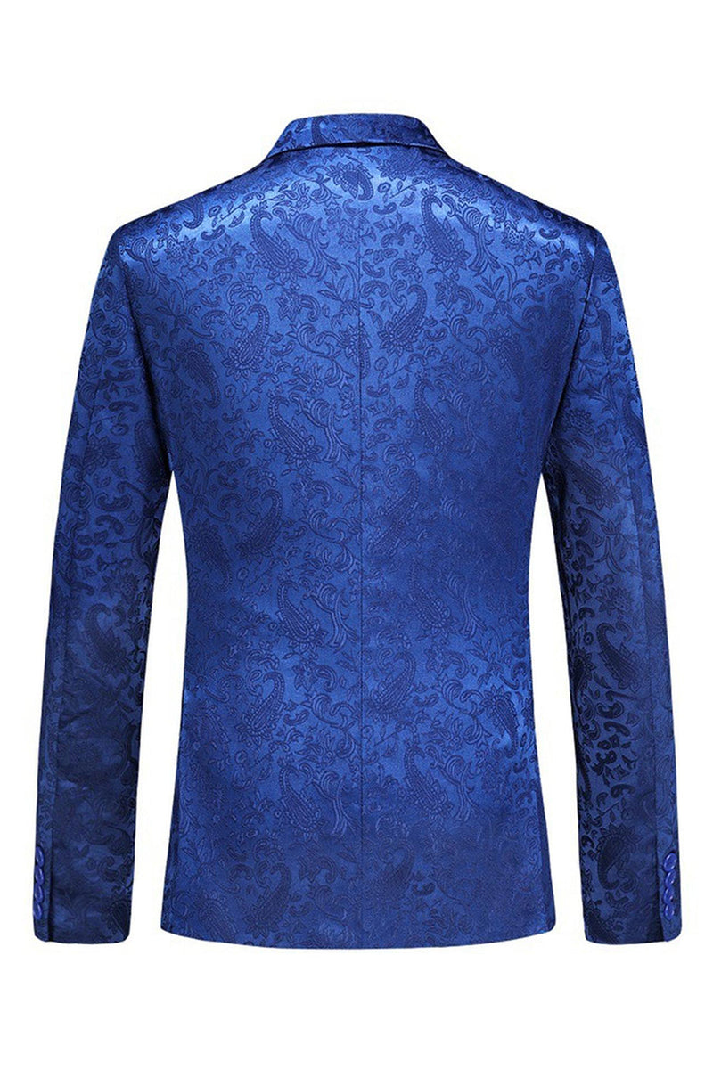 Laden Sie das Bild in den Galerie-Viewer, Peak Revers Jacquard 2-teilige Blaue Zweireihige Herrenanzüge