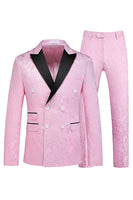 Laden Sie das Bild in den Galerie-Viewer, Peak Revers Jacquard 2-teilige Blaue Zweireihige Herrenanzüge