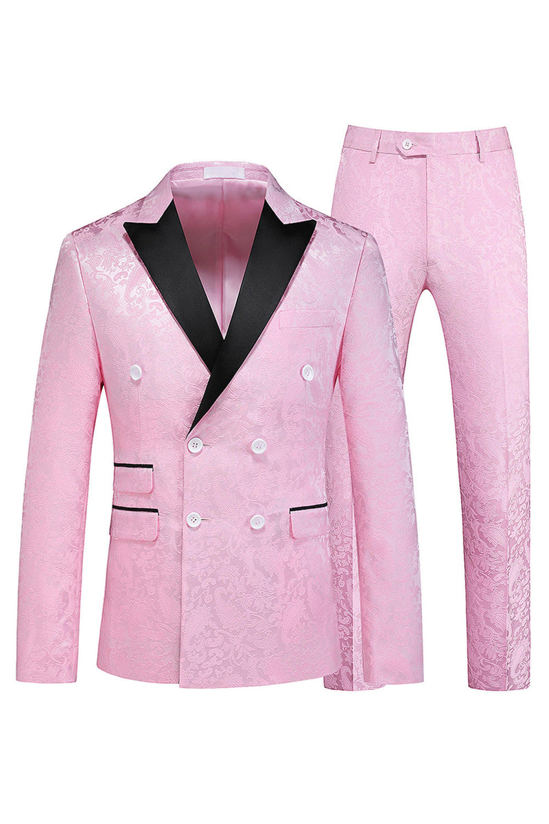 Laden Sie das Bild in den Galerie-Viewer, Peak Revers Jacquard 2-teilige Blaue Zweireihige Herrenanzüge