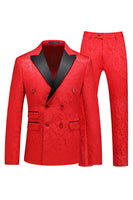 Laden Sie das Bild in den Galerie-Viewer, Peak Revers Jacquard 2-teilige Blaue Zweireihige Herrenanzüge