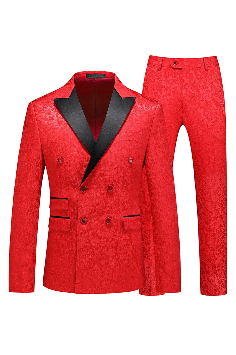 Laden Sie das Bild in den Galerie-Viewer, Peak Revers Jacquard 2-teilige Blaue Zweireihige Herrenanzüge