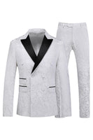 Laden Sie das Bild in den Galerie-Viewer, Peak Revers Jacquard 2-teilige Blaue Zweireihige Herrenanzüge