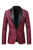 Laden Sie das Bild in den Galerie-Viewer, Dunkelroter Jacquard Schal Revers Herren Ballblazer