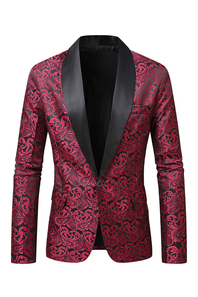 Laden Sie das Bild in den Galerie-Viewer, Dunkelroter Jacquard Schal Revers Herren Ballblazer