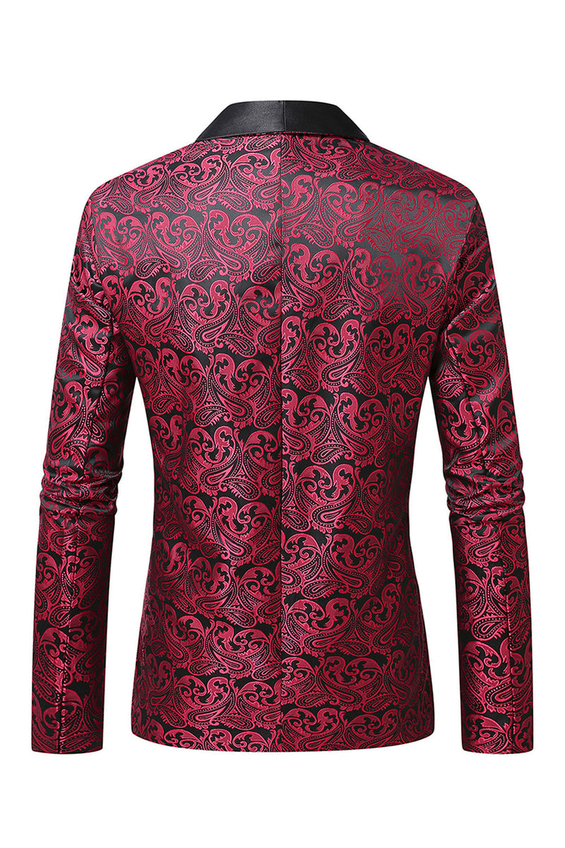 Laden Sie das Bild in den Galerie-Viewer, Dunkelroter Jacquard Schal Revers Herren Ballblazer