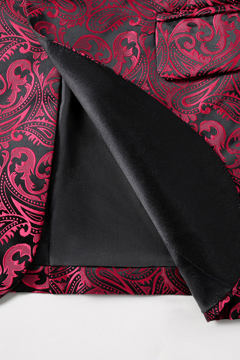 Laden Sie das Bild in den Galerie-Viewer, Dunkelroter Jacquard Schal Revers Herren Ballblazer