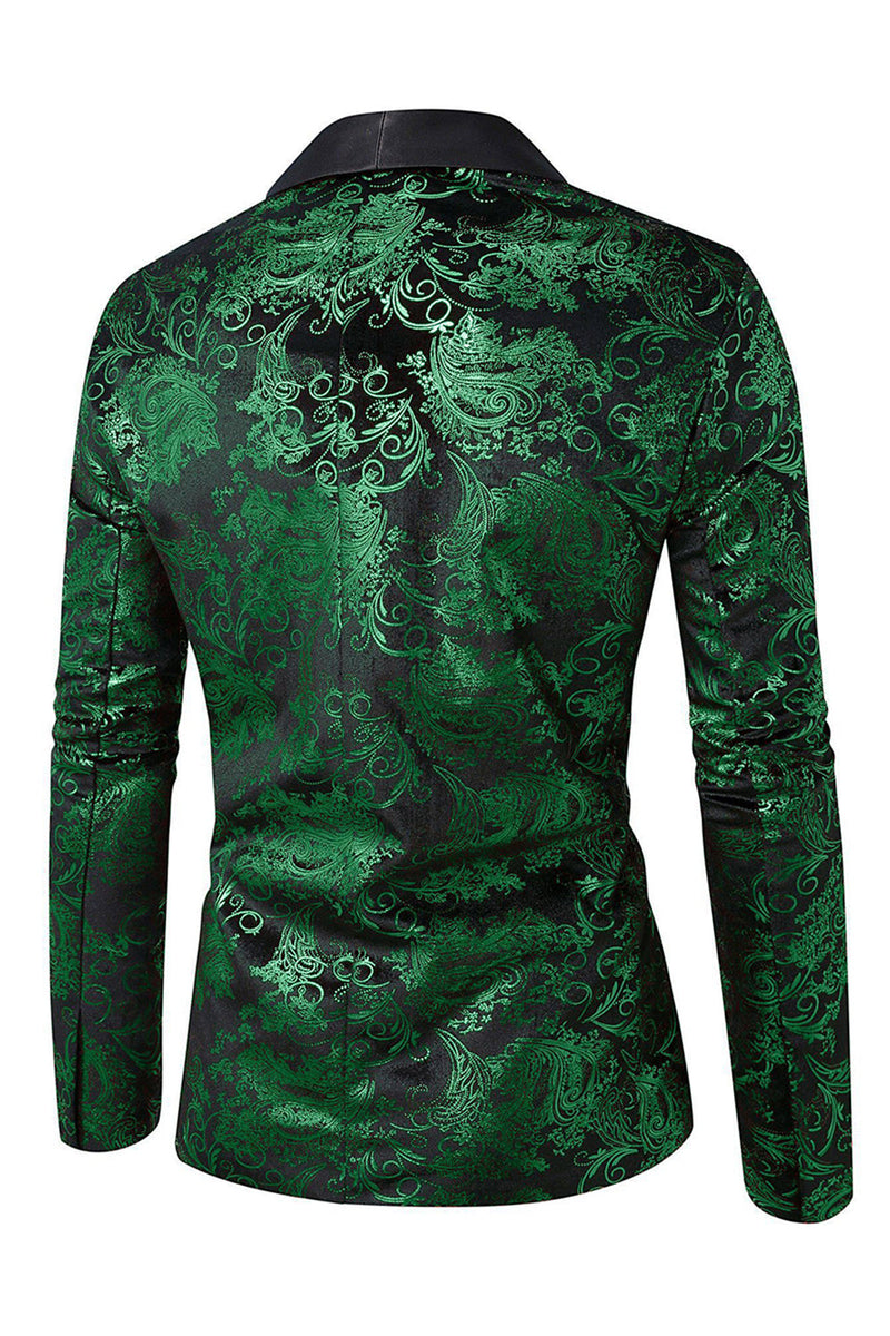 Laden Sie das Bild in den Galerie-Viewer, Grünes Schalrevers Revers Jacquard Herren Ballblazer mit einem Knopf