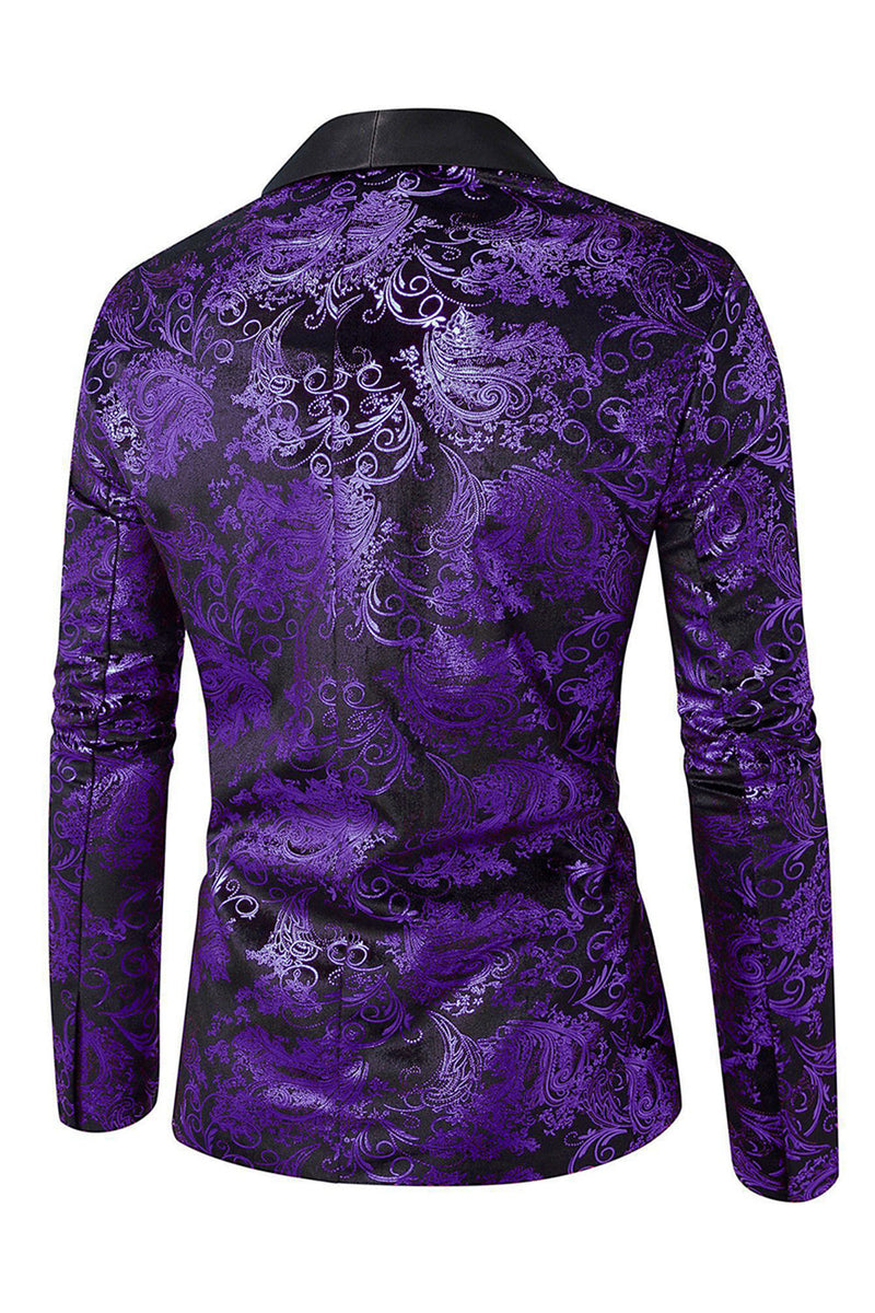 Laden Sie das Bild in den Galerie-Viewer, Grünes Schalrevers Revers Jacquard Herren Ballblazer mit einem Knopf