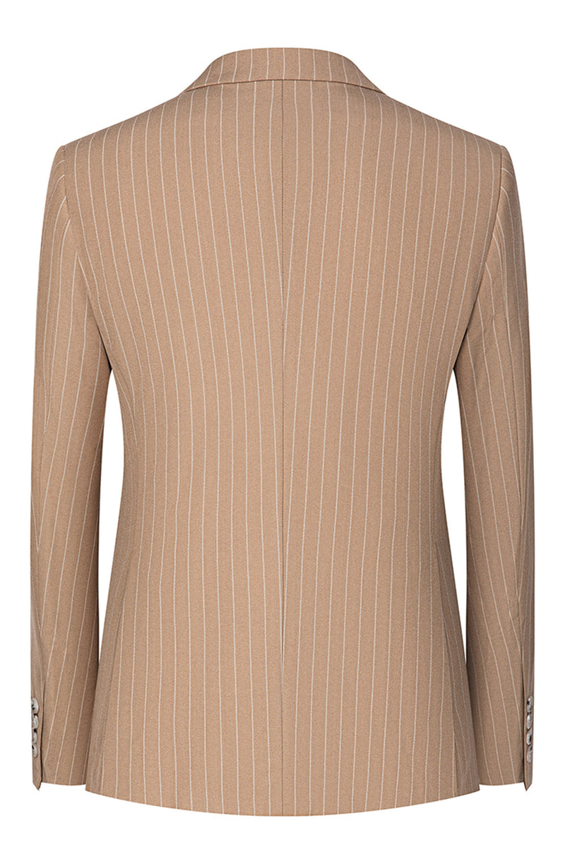 Laden Sie das Bild in den Galerie-Viewer, Beige Gestreifte 3-teilige Herrenanzüge mit gekerbtem Revers