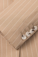 Laden Sie das Bild in den Galerie-Viewer, Beige Gestreifte 3-teilige Herrenanzüge mit gekerbtem Revers