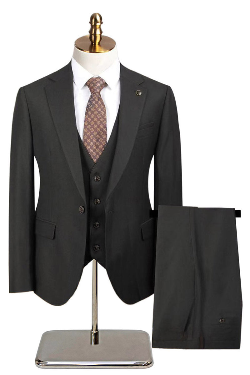 Laden Sie das Bild in den Galerie-Viewer, 3-teilige Marineblaue Herrenanzüge mit gekerbtem Revers und einem Knopf