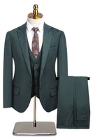 Laden Sie das Bild in den Galerie-Viewer, 3-teilige Marineblaue Herrenanzüge mit gekerbtem Revers und einem Knopf