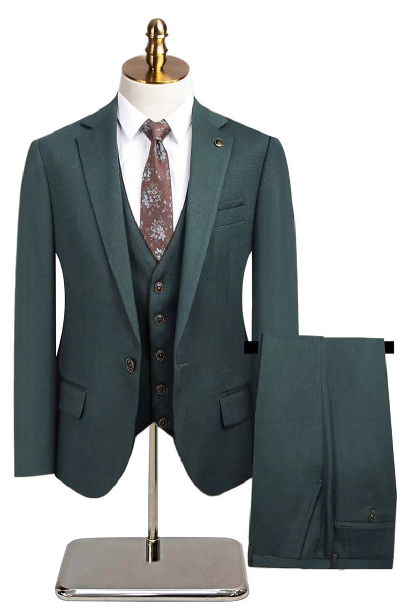 Laden Sie das Bild in den Galerie-Viewer, 3-teilige Marineblaue Herrenanzüge mit gekerbtem Revers und einem Knopf