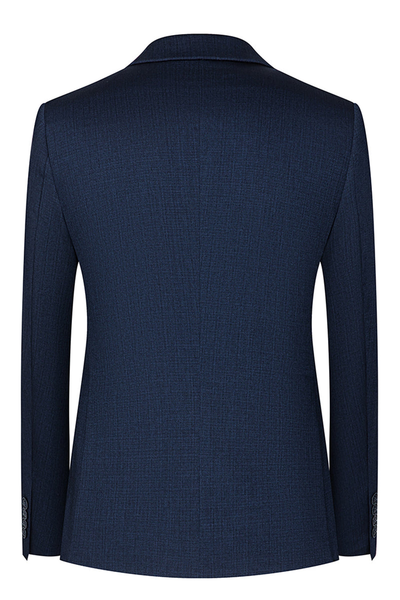 Laden Sie das Bild in den Galerie-Viewer, 3-teilige Marineblaue Herrenanzüge mit gekerbtem Revers und einem Knopf