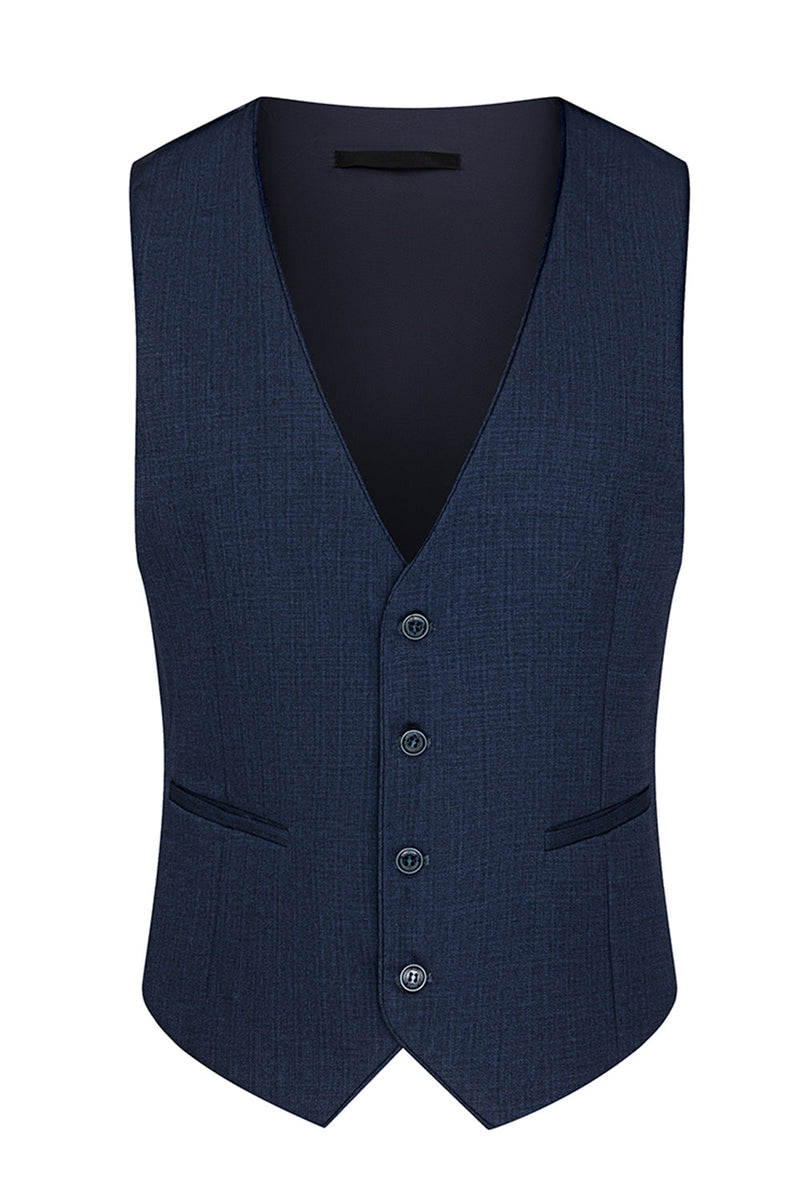 Laden Sie das Bild in den Galerie-Viewer, 3-teilige Marineblaue Herrenanzüge mit gekerbtem Revers und einem Knopf