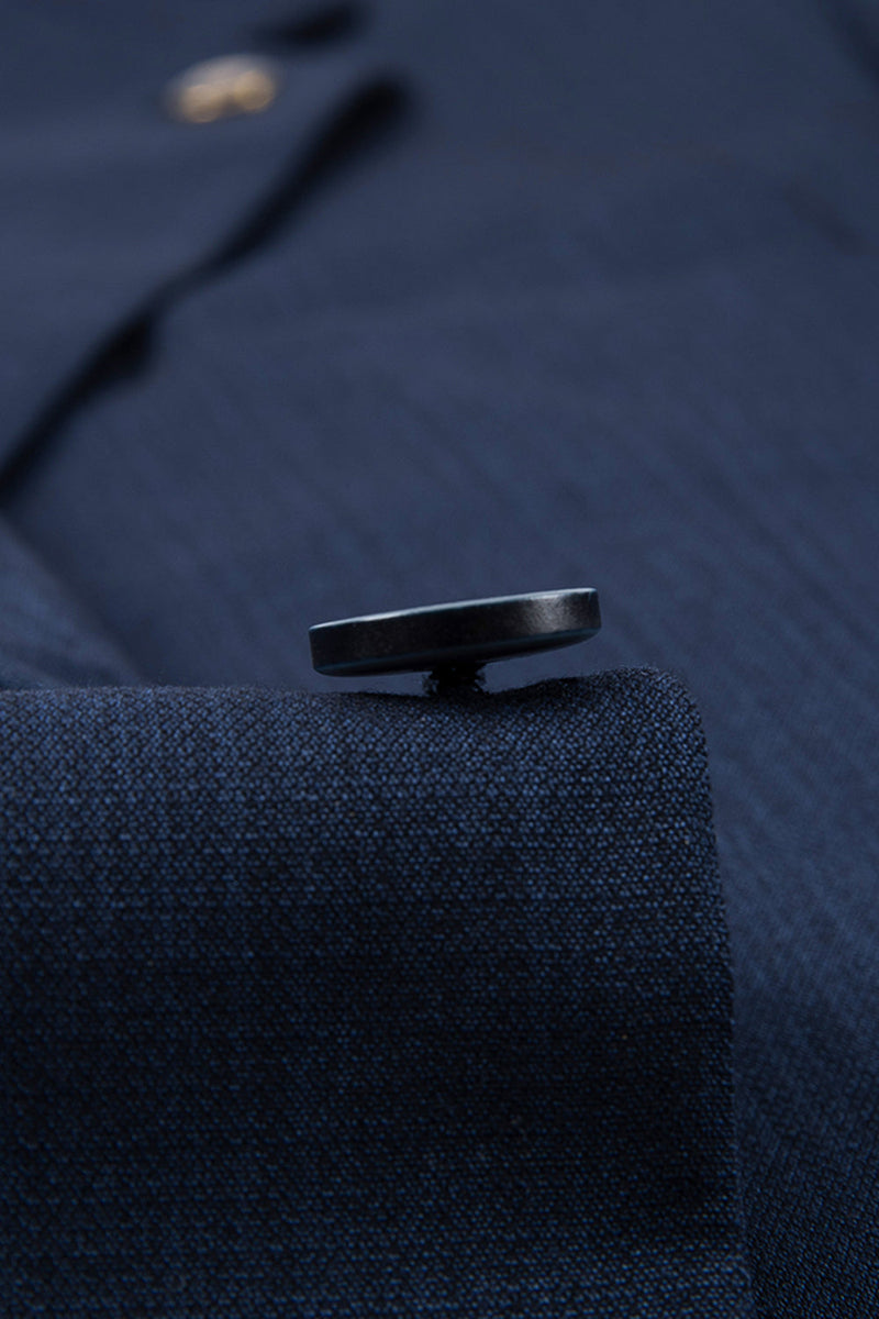 Laden Sie das Bild in den Galerie-Viewer, 3-teilige Marineblaue Herrenanzüge mit gekerbtem Revers und einem Knopf