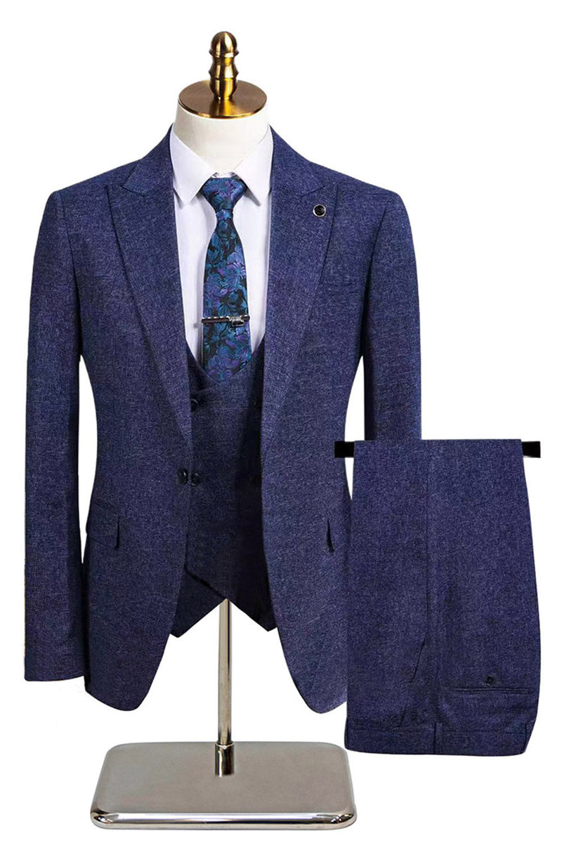 Laden Sie das Bild in den Galerie-Viewer, Dunkelgrau 3-teilige Peak Revers Slim Fit Herren Hochzeitsanzüge