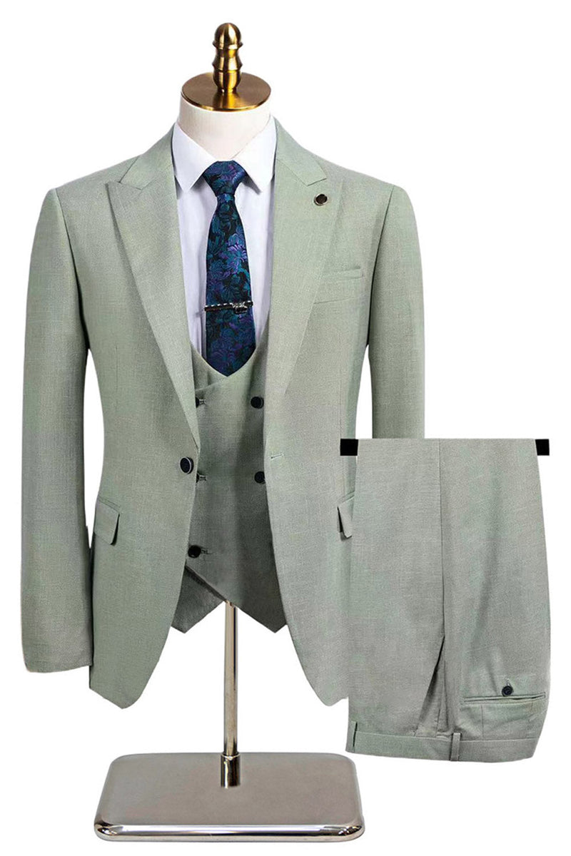 Laden Sie das Bild in den Galerie-Viewer, Dunkelgrau 3-teilige Peak Revers Slim Fit Herren Hochzeitsanzüge