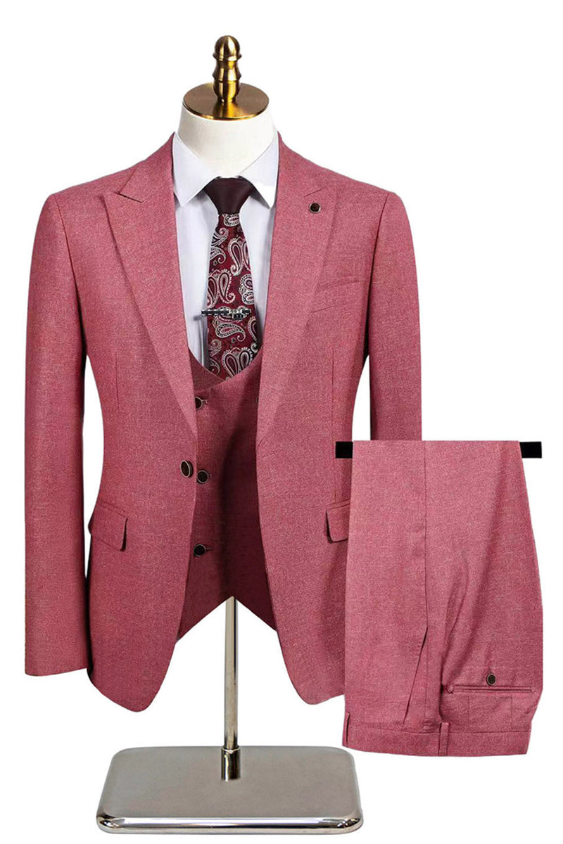 Laden Sie das Bild in den Galerie-Viewer, Dunkelgrau 3-teilige Peak Revers Slim Fit Herren Hochzeitsanzüge