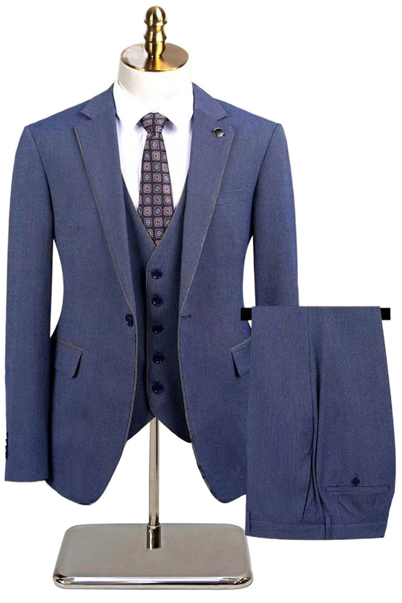 Laden Sie das Bild in den Galerie-Viewer, Taupe 3-teilige Slim-Fit Anzüge mit gekerbtem Revers und einem Knopf für Herren